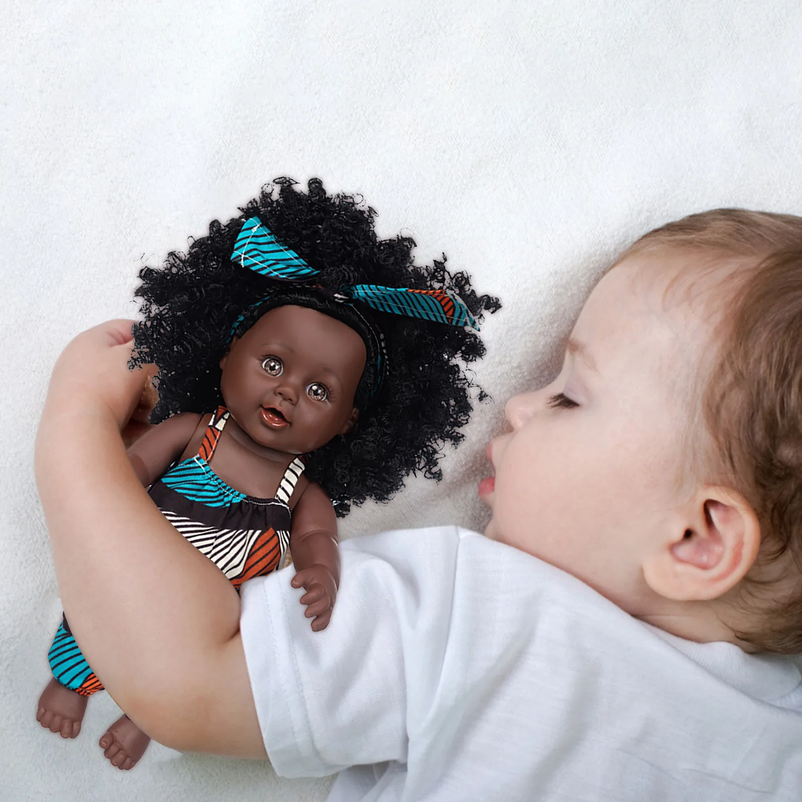 

35CM Realistic Vinyl Black Africa Baby Girl Doll Black Curly Hair Lifelike Soft Toddler Reborn Bebe Festival Present Xmas Gifts