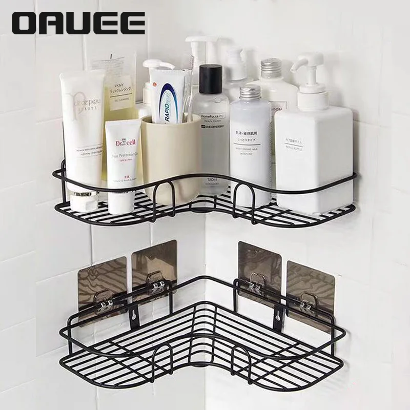 

Oauee Bathroom Shelf Kitchen Organizer Wall Mount Punch-Free Metal Cosmetic Rack Basket Bathroom Shampoo Storag Accessories