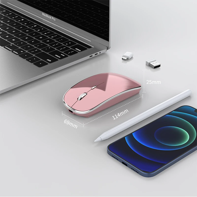 

2.4G Wireless Mouse Silent PC Mause Rechargeable Ergonomic Mouse USB +TAPE- C Dual Receiver Optical Mice For Laptop PC