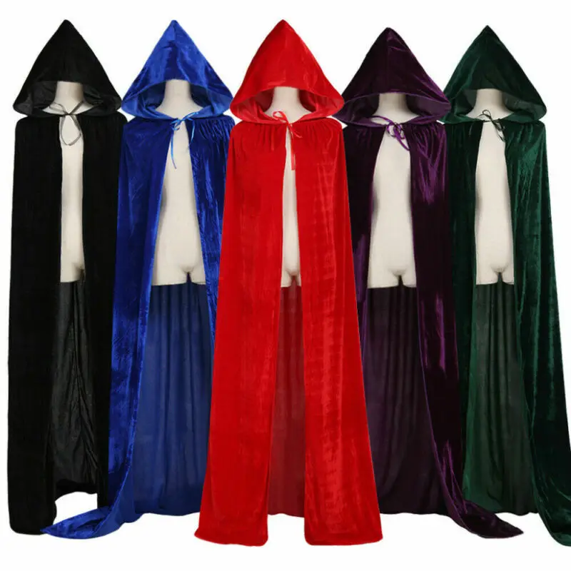 Adult Halloween Velvet Cloak Cape Hooded Medieval Costume Witch Wicca Vampire Men Women Scary Costumes |