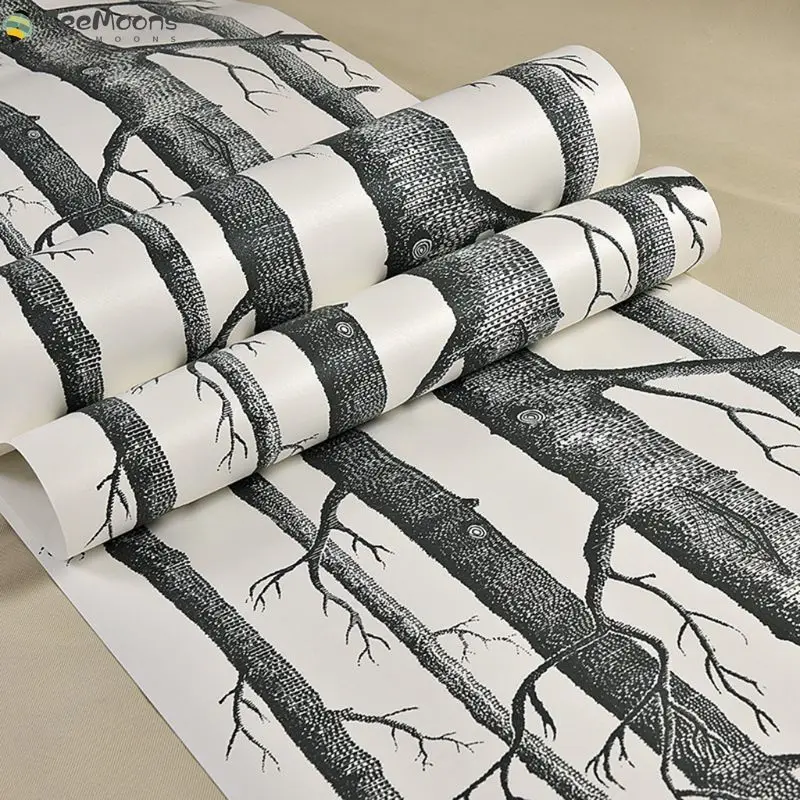 

Rustic Wood Grain Not self-adhesive Wallpaper Black White Birch Tree Forest Wall Stickers Contact Paper Branches Trunk Wallpaper