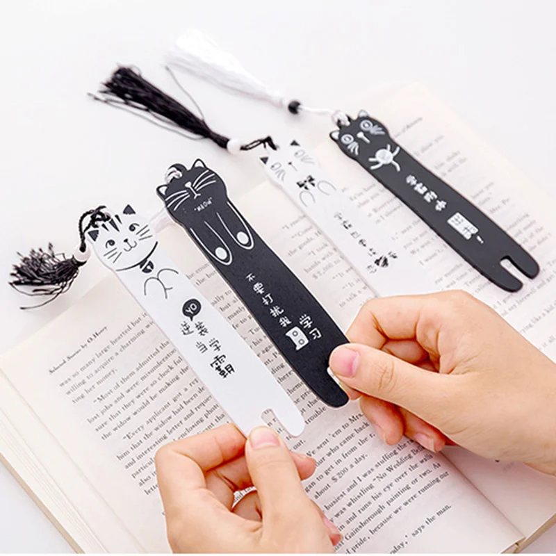 1 шт. Kawaii с рисунком кота из мультфильма деревянные закладки творческий черно