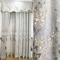 luxury embossed embroidery tulle curtains for living room jasmine flower pattern tulle curtains grey blackout curtains hm03240