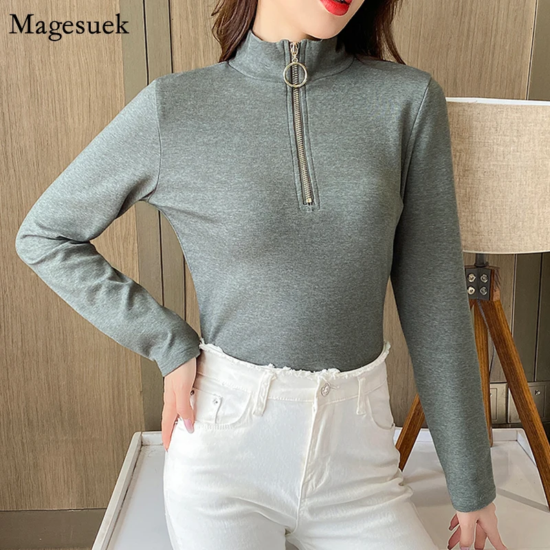 

Long Sleeve Cotton Blouse Shirts Women New Spring Autumn Office Ladies Casual Shirt Tops Zipper Stand Collar Solid Blouses 12985