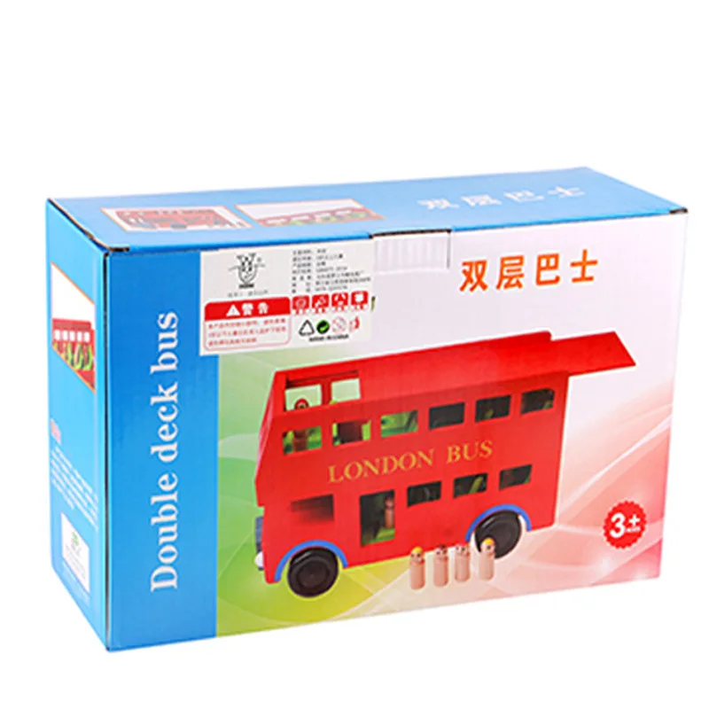 

Wooden car model red double-decker London bus children early education cognitive puzzle car model toys