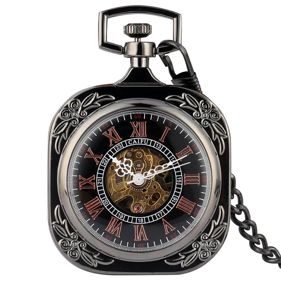

Antique Square Open Face Mechanical Pocket Watch Roman Numerals Display Hand Winding Pendant Pocket Clock Gifts Men Women