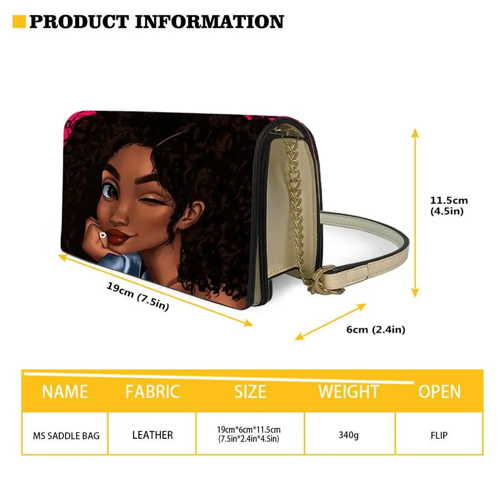 

FORUDESIGNS Black Beauty Women Small Flap Shoulder Pouch Bag African Girls Pattern Crossbody Bags Fashion Daily Bag for Ladies