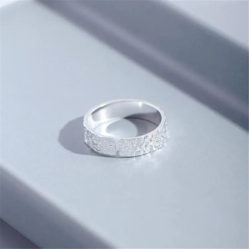 

New Handmade Real 100% 925 Sterling Silver Vintage Irregular Texture Open Rings For Women Gift Sterling-Silver-Jewelry R012