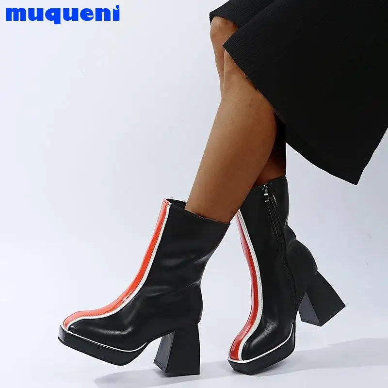 

Fashion Boots Pu Leather Ladies Boots Boots Side Zipper Square Heel High Heels Round Toe Ladies High Heel Boots