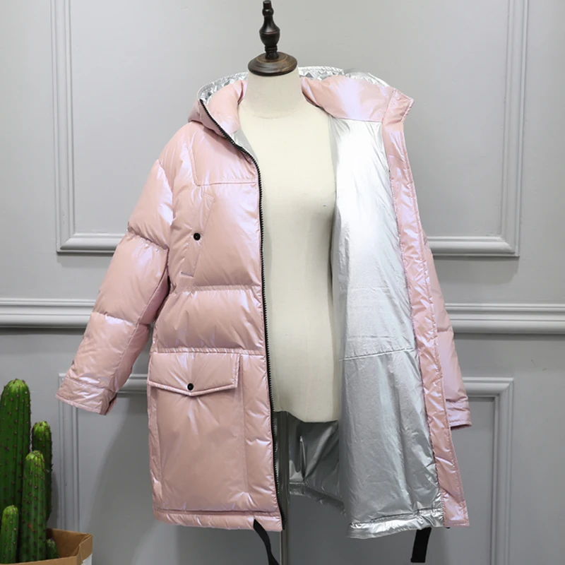 Fitaylor зимний женский с капюшоном пуховик яркая сторона серебристого цвета