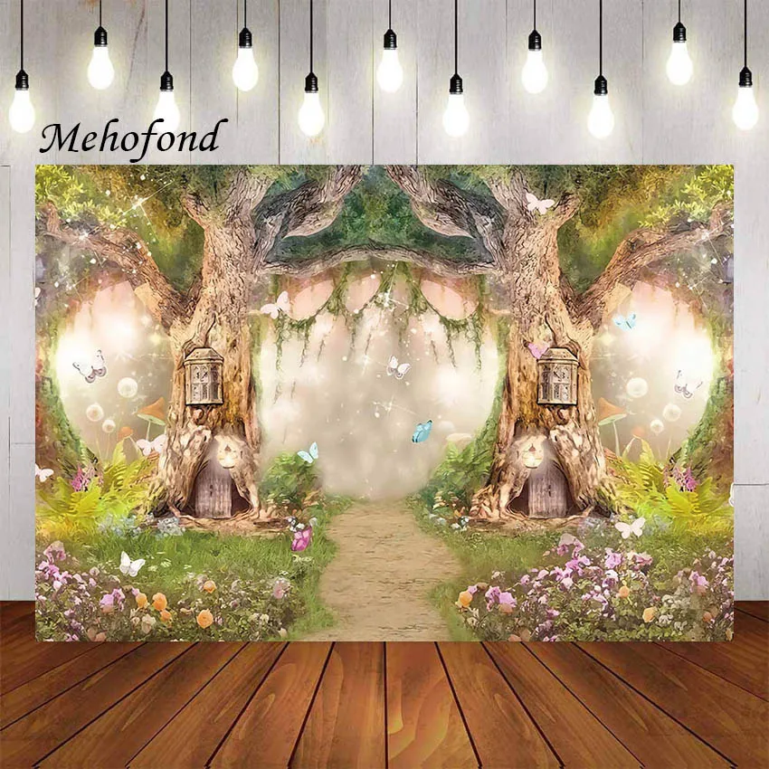 Фон для фотосъемки Mehofond Весенняя сказочная лесная Блестящая бабочка фотостудия