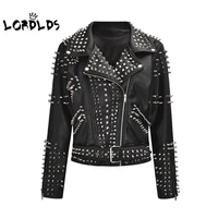 lordlds women black leather jacket zip up moto biker fashion streetwear skull print coats and jackets winter clothes for woman