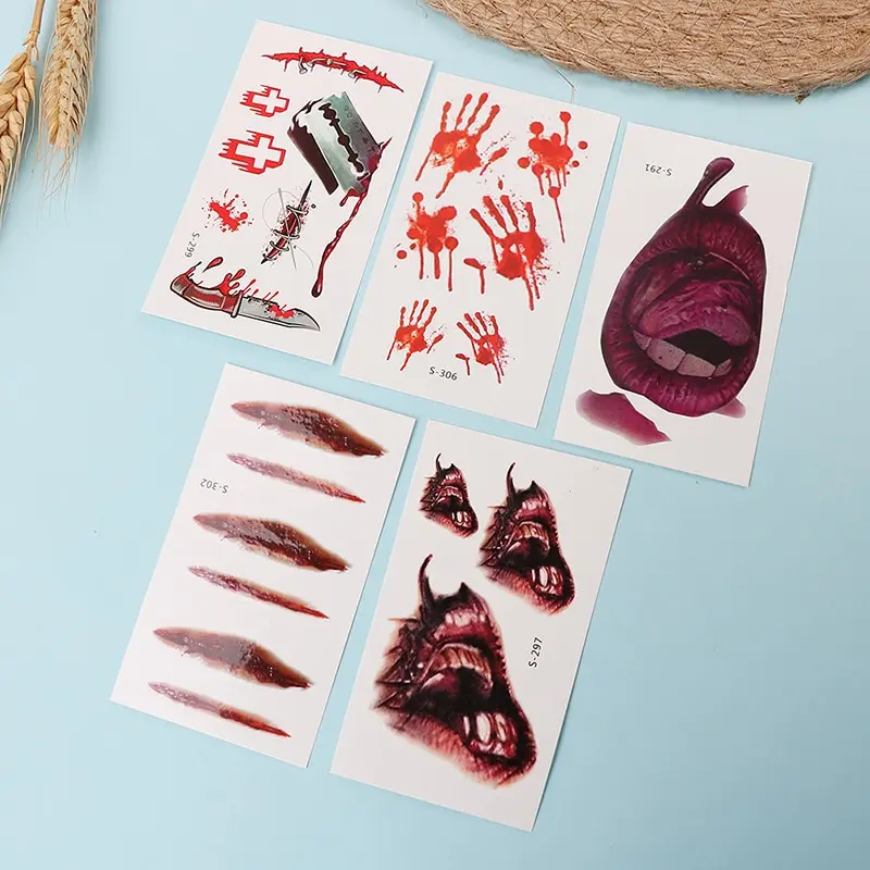 1 лист искусственная Татуировка Хэллоуин ужасная рана Временная 3D Реалистичная