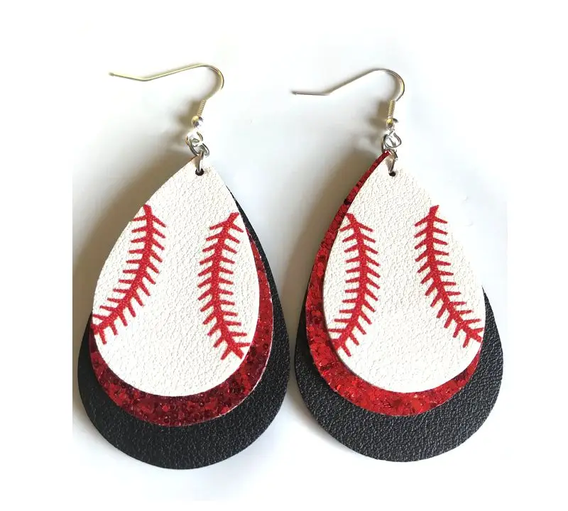 3D бейсбольные серьги для женщин легкие трехслойные из искусственной кожи с