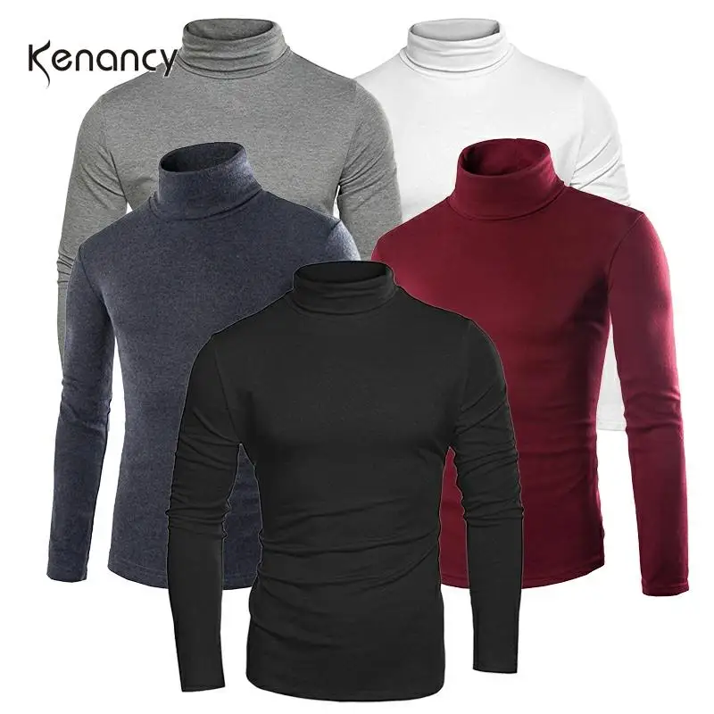 Мужская простая футболка Hemiks с длинным рукавом и высоким воротником весеннее
