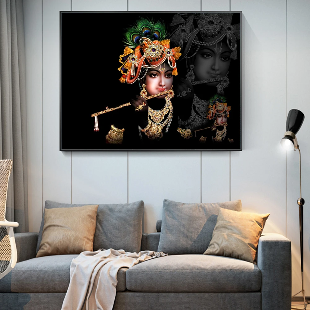 Портрет Шри Кришна холст настенные картины Искусство Индийский Бог Плакаты и