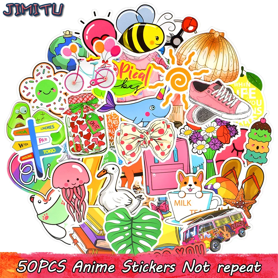 

50 PCS Cute Stickers Cartoon Girls Sticker Aesthetic DIY Laptop Suitcase Guitar Fridge Bicycle Skateboard Scrapbooking Kids Toys