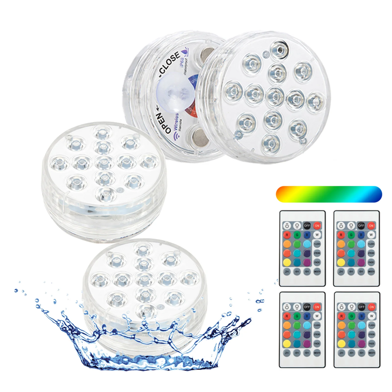 

4pcs Battery Operated With Remote Control Pool Timing Waterproof Dimmable RGB Party Vase Base Fish Bowl Submersible LED Lights