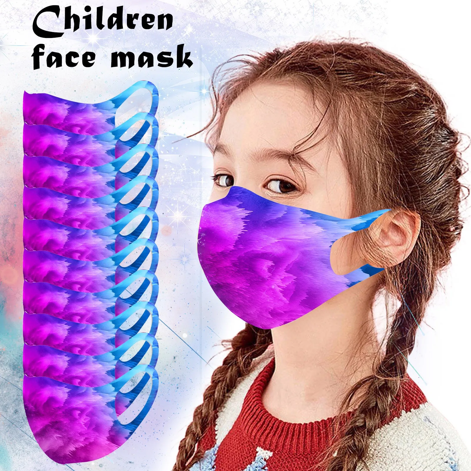 

5/10PC Childrens Mask Ice Silk Space Cotton Washable Breathable Girls Boys Face Cover Gradient Breathable Washable Kids Facemask