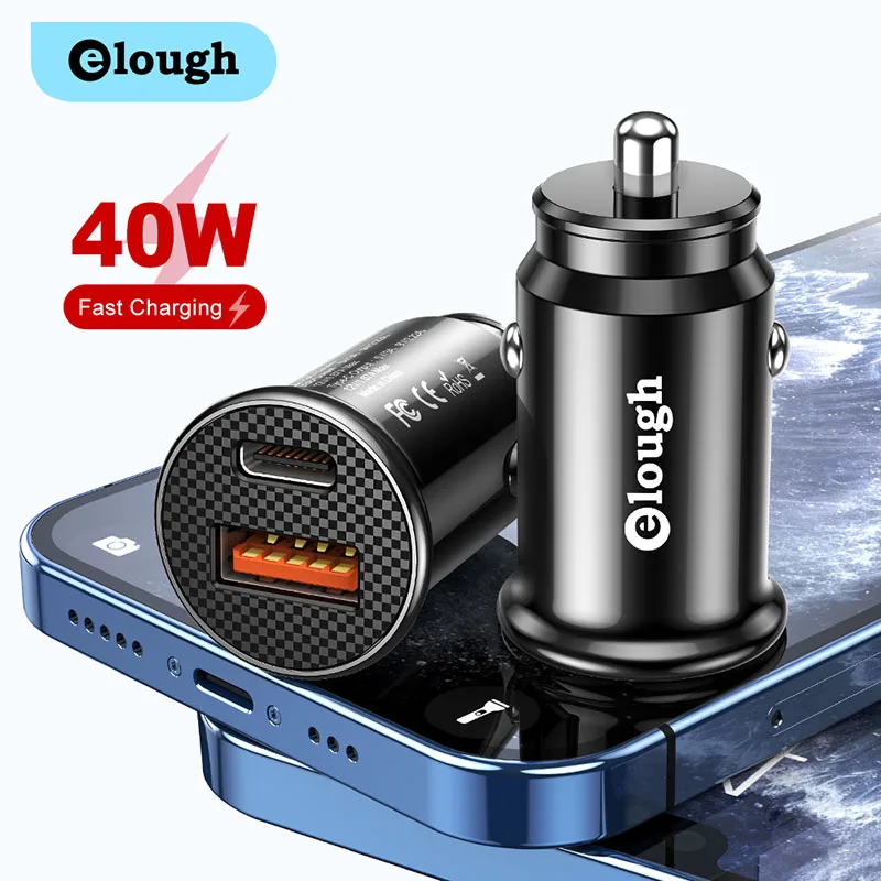 

Elough Dual USB Car Charger Quick Charge 3.0 QC3.0 Fast Charging PD 40W Type C Car Charger For iPhone Xiaomi Huawei Mobile Phone