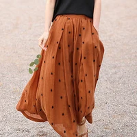 polka dot chiffon skirt female high waist retro slim loose pleated skirt mid length a line large swing skirt high fashion