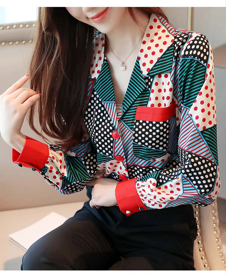 Blusas femininas рубашки женские Топы Рубашки с длинным рукавом Женские топы с пуговицами в полоску с v-образным вырезом одежда шифоновая блузка Топы 7087 50