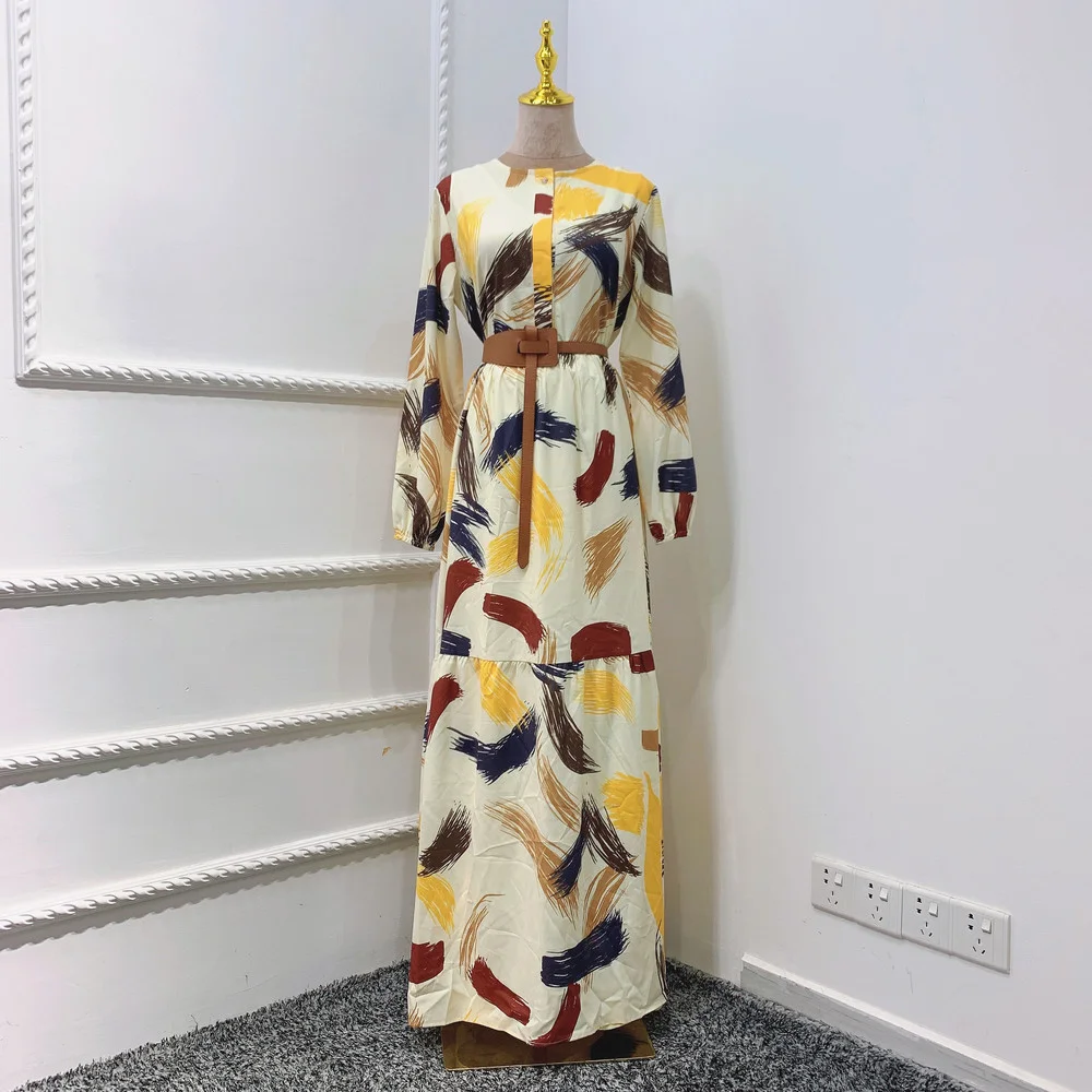 

Arabian Plus Size Ladies Clothing Printed Dress Summer Refreshing Printed Long Skirt Middle Eastern Islam Robe Turkish Kaftans