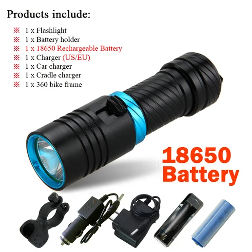 IHQ001C1 XM-L2, профессиональный фонарик для дайвинга, 100 м, портативный светодиодный фонарь для подводного плавания, usb 18650 или 26650, перезаряжаемый аккумулятор - Испускаемый цвет: IHQ001C1