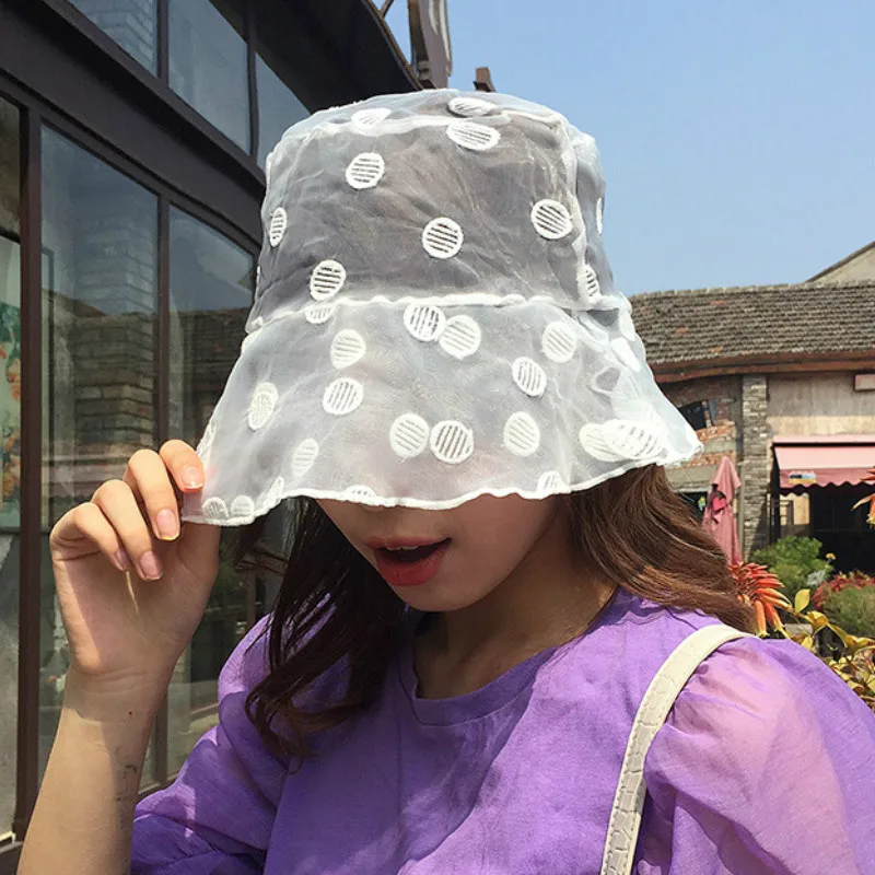 Шляпа от солнца в горошек женская тонкая Панама из тонкого дышащего кружева