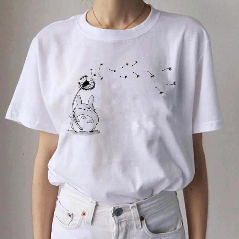 Totoro Studio Ghibli Kawaii Harajuku футболки для женщин Miyazaki Hayao забавная футболка с героями мультфильмов Мода 90s милая футболка Футболки женские - Цвет: 9150