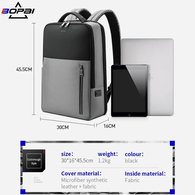 BOPAI мужской рюкзак водонепроницаемый 15 6-дюймовый компьютер USB зарядка
