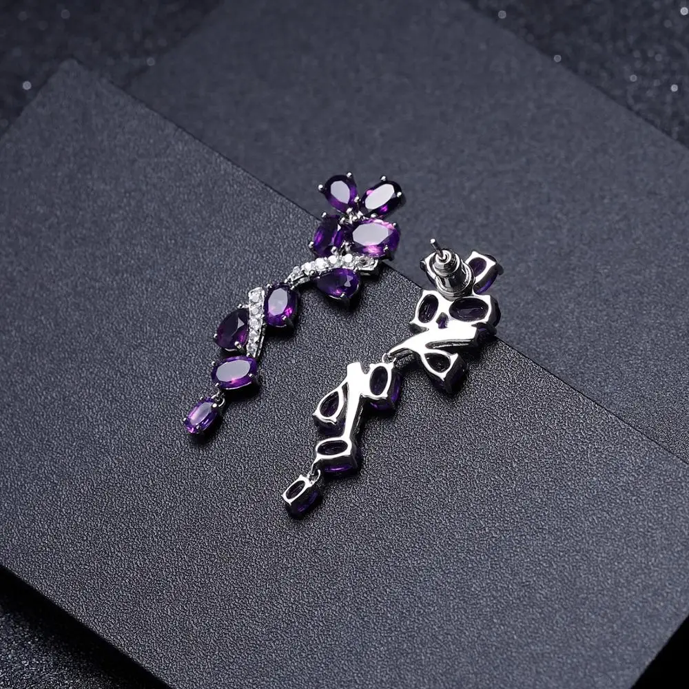 GEM'S балетные 925 пробы серебро 8.32Ct натуральный аметист листья и ветви Висячие серьги для женщин романтические свадебные ювелирные изделия
