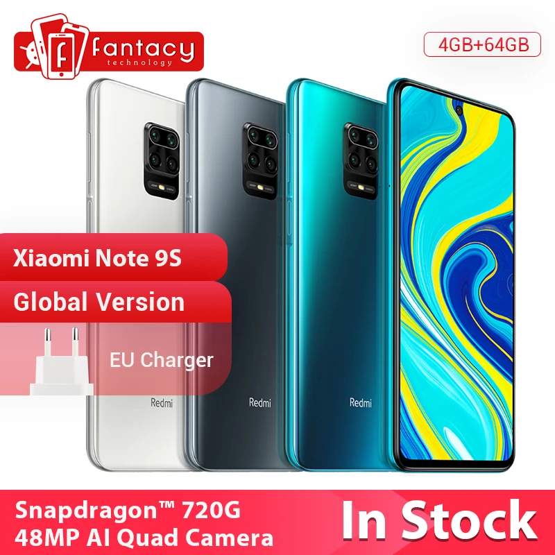 В наличии глобальная версия Xiaomi Redmi Note 9S 4GB 64GB Snapdragon 720G 48MP AI Quad камеры смартфона 9 S