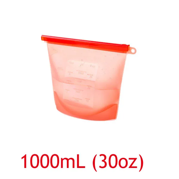 red-1000ml Кухонные многоразовые силиконовые сумки для хранения пищевых продуктов, BPA бесплатные пакеты для сохранения пищевых продуктов, герметичные пакеты для хранения замороженных продуктов на холодильник - Цвет: red-1000ml