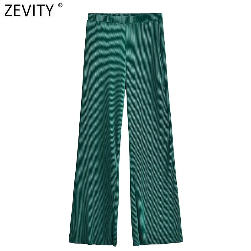 

Zevity Women Fashion Solid Color Press Pleated Wide Leg Pants Vintage Female Elastic Waist Long Trousers Pantalones Mujer P1263