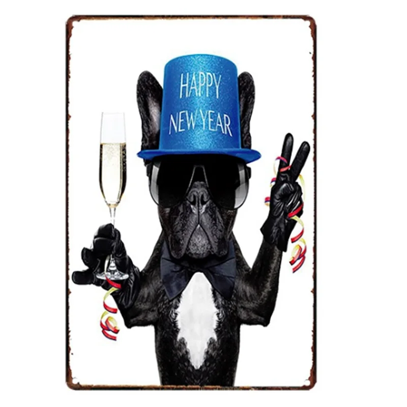 

Christmas Dog Decor Metal Tinplate Poster New Year Festival Decor 20x30cm Cute Dog Poster