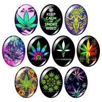 tb0244 psychedelic pot leaf leaves 10pcs mixed 13x18mm18x25mm30x40mm oval photo glass cabochon demo flat back jewelry findings