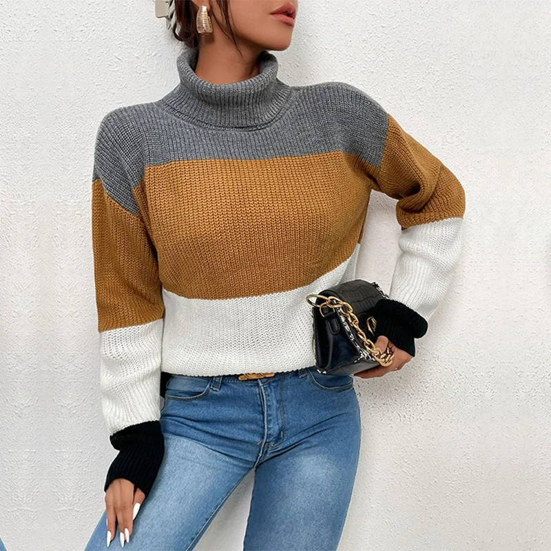 ASDS-Женский вязаный свободный свитер с длинным рукавом и воротником-хомутом