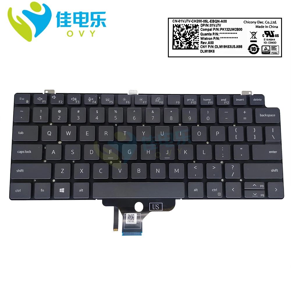 Клавиатура для компьютера с английской раскладкой и подсветкой Dell latitude 7310 7320 2-в-1