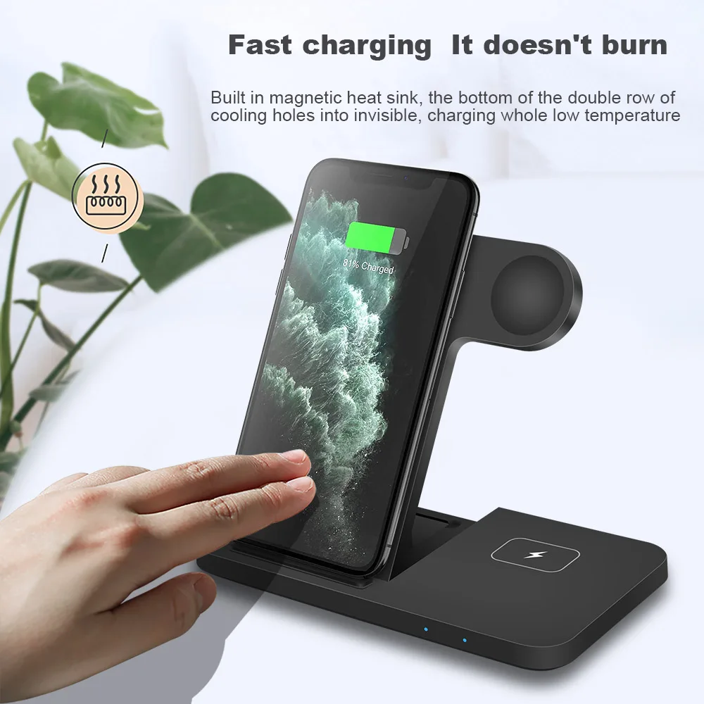 3 in 1 qi wireless charger dock station 15w induction fast charge for iphone13 12 11 xs xr x 8 apple watch 6 5 4 3 2 airpods pro free global shipping