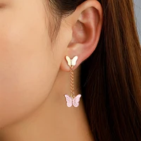 korean trendy colorful butterfly drop earrings for women oil drop long tassel dangle earring girl birthday party sweet jewelry