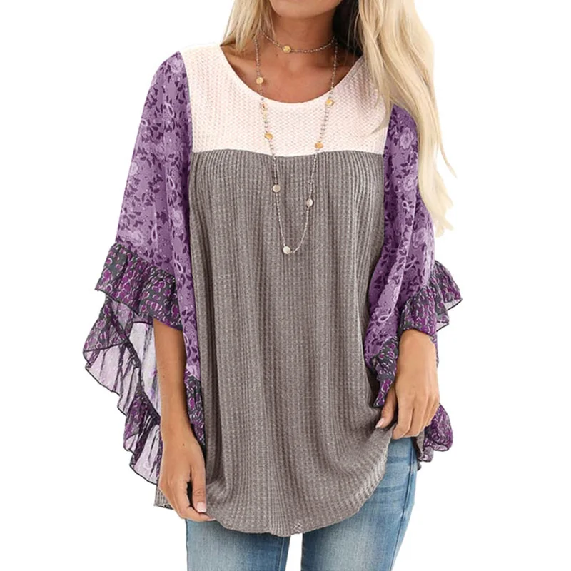 Для женщин размера плюс 5XL свободного кроя с круглым вырезом футболка длинным