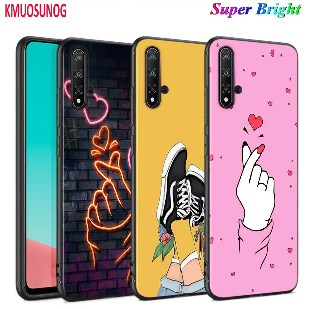 

Black Cover Love on the finger kpop heart for Huawei Nova 5 3i P Smart Z Plus 2019 P30 P20 Pro P10 P9 P8 Lite Plus Phone Case