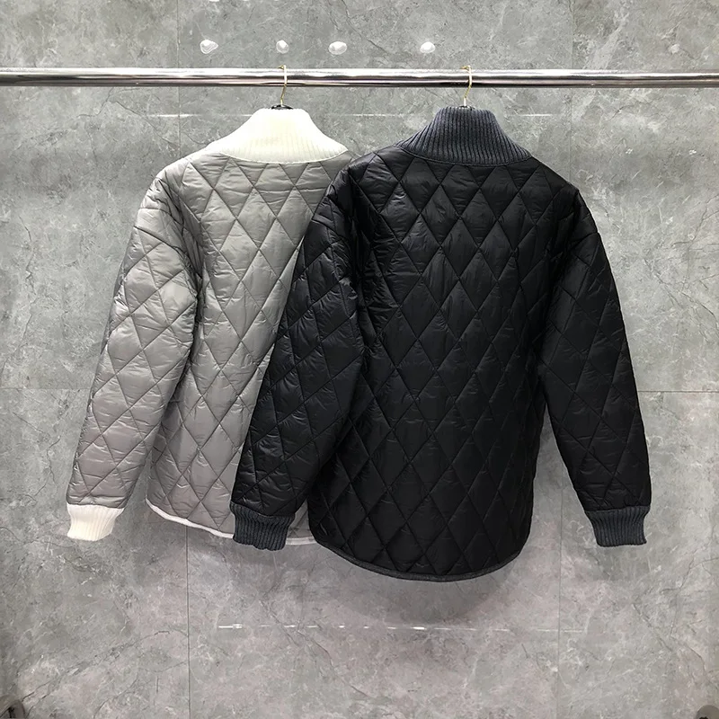 

TB 2021 Fashion THOM Brand Cotton Clothes Men Pullover Jacket Loose Diamond Lattice Stand Collar Thick Winter Casual Coat