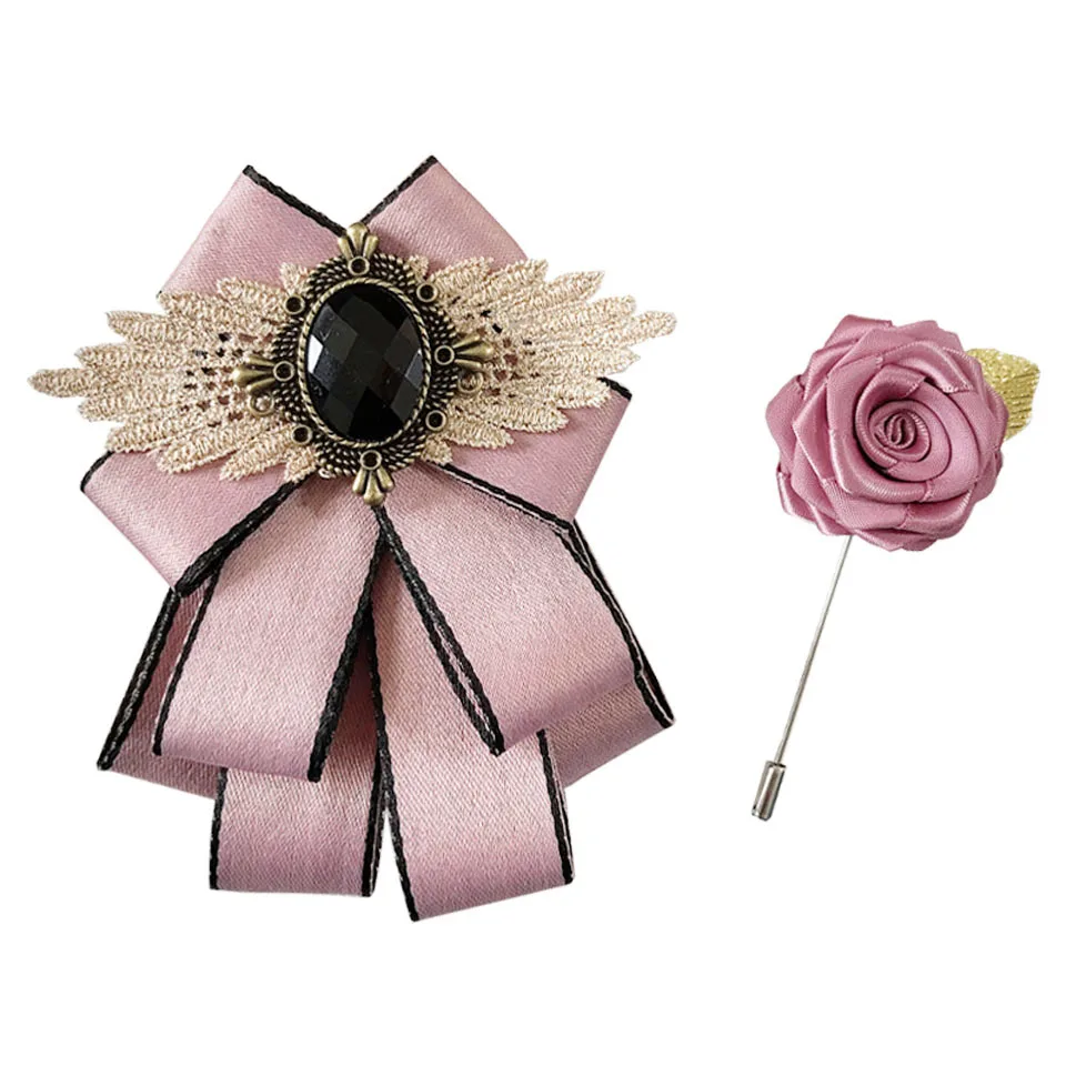 

Handmade Bow Tie Set Collar Flower Classic Wedding Host Groom Suit Accessories Business Bowtie Brooches Pocket Towel