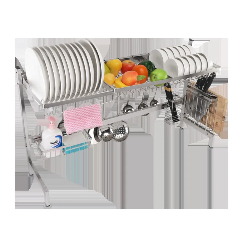 

Kitchen stainless steel sink drain rack kitchen shelf DIY dishes cutlery dry drain rack 2 layer storage rack pantry organizer