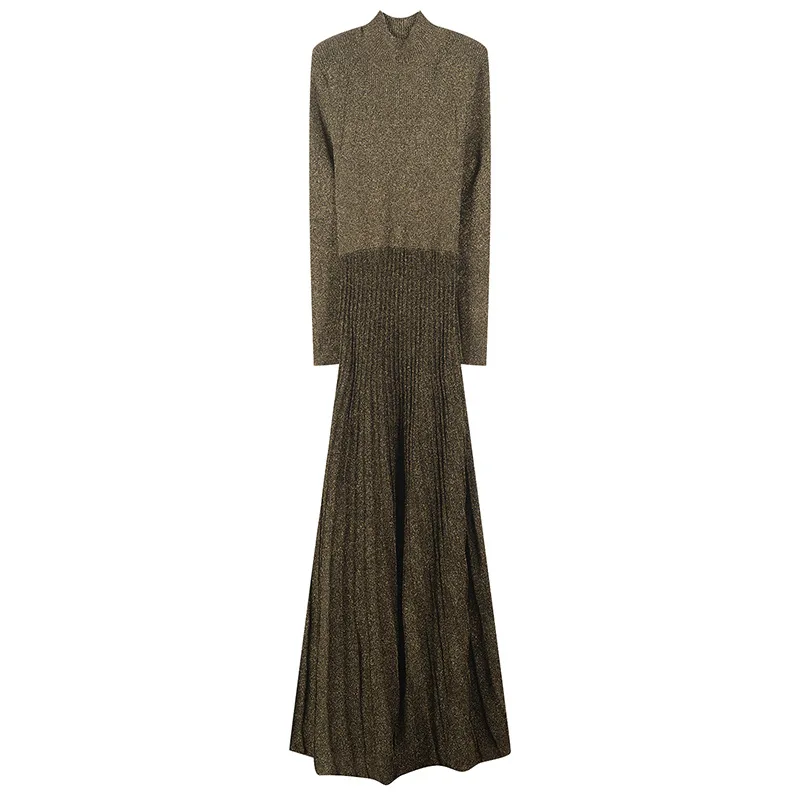 Туника Облегающая водолазка однотонное платье для женщин Vestido Longo люрекс вязаный халат элегантный облегающий пуловер Джемпер с длинными рукавами