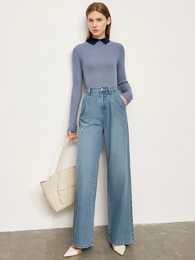 Минималистские женские джинсы Amii модные джинсовые брюки с высокой талией и