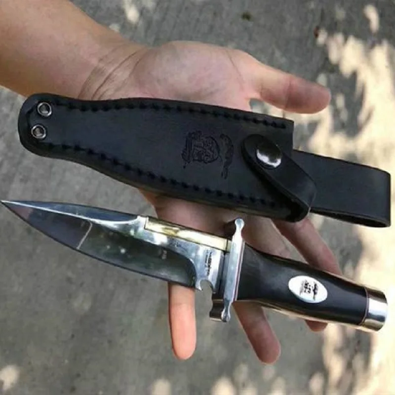 

High Hardness Stainless Steel Ebony Handle Portable Outdoor Camping Tactical Survival Straight Kit EDC Tools with Leather Case