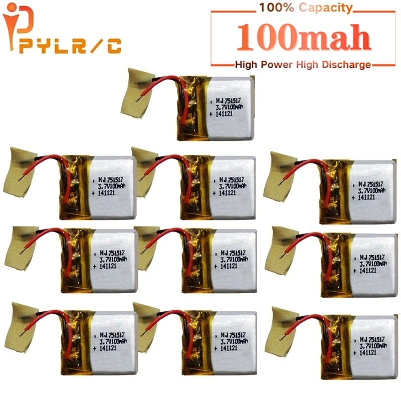 

1/2/3/5/10Pcs 3.7v 100mah 751517 Lipo battery for Cx10 CX-10 CX-12 JJ810 820 828 V646 Rc Quadcopter Spare Parts 3.7v Battery